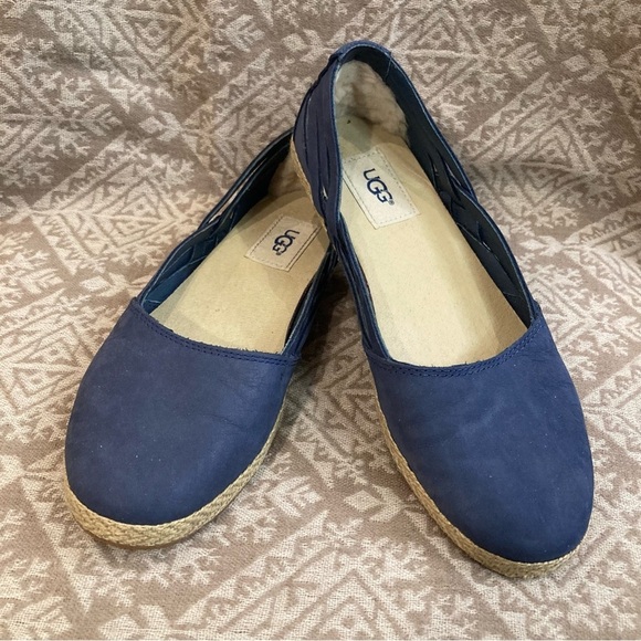 UGG Sz 7 Tippie Slip On Suede Comfort Insole Wool Back Espadrilles Ballet Flats - Picture 2 of 10